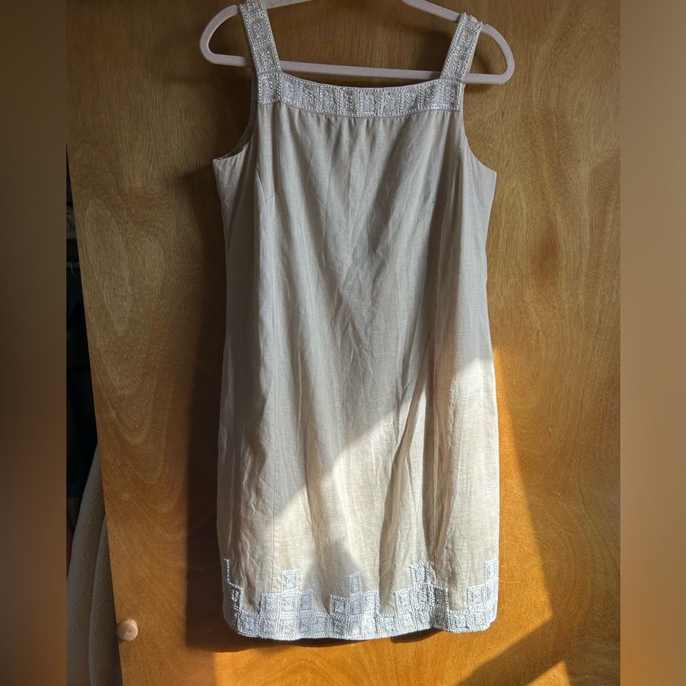 Jones New York | Vintage Square Neck Beaded Linen Dress